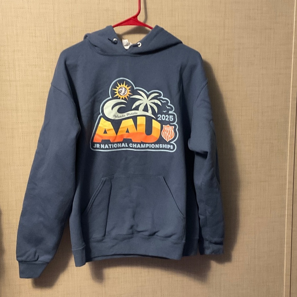 Jerzees Blue Hoodie with AAU Championship Design